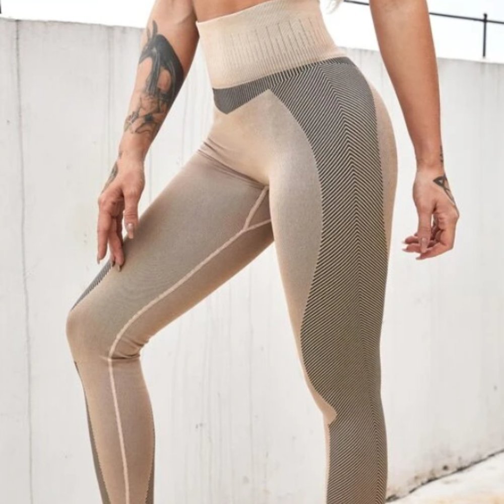 striped panel wideband waist sports leggings sz M